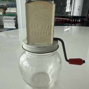 Vintage Androck Nut Meat Chopper Grinder with Metal Lid & Glass Jar